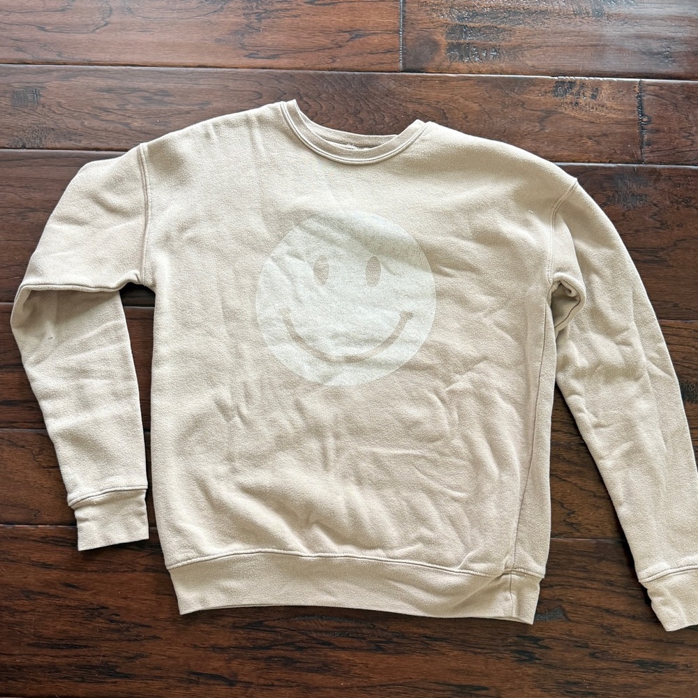 Beige Smiley Face Sweatshirt